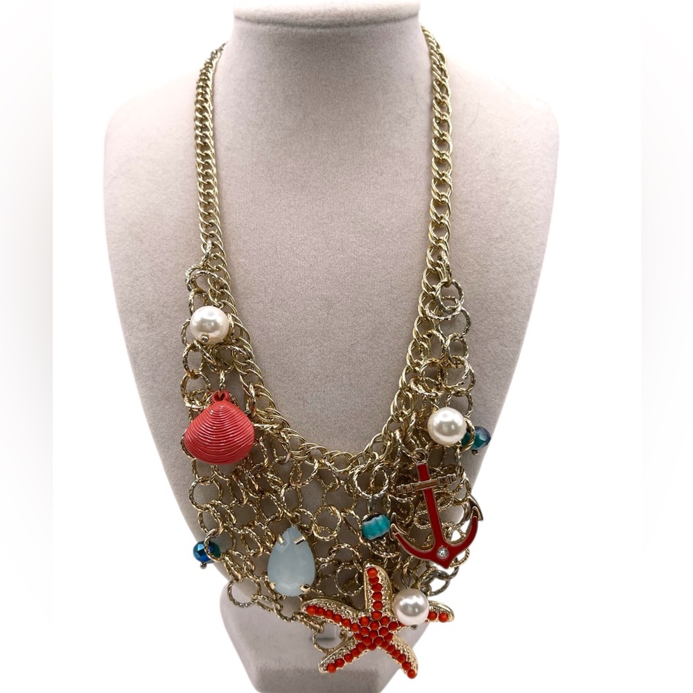 ❤️ ‘Beach Life’ Starfish, Stone, and Pearl Gold Tone Necklace